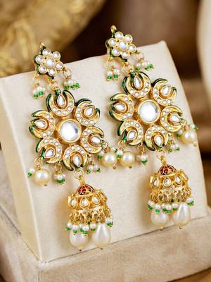 Gold plated navratan necklace set with earrings 3