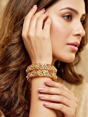 Gold laxmi twist floral bangle ad stone 4