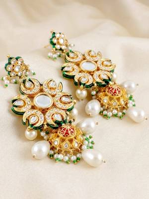 Gold plated navratan necklace set with earrings 4