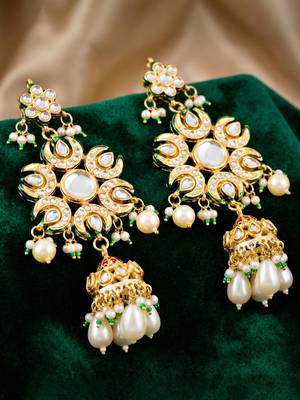 Gold plated navratan necklace set with earrings 5