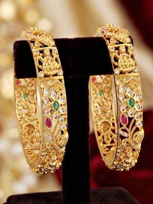 Gold laxmi twist floral bangle ad stone 5