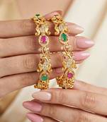 Gold laxmi floral ad bangle pink green