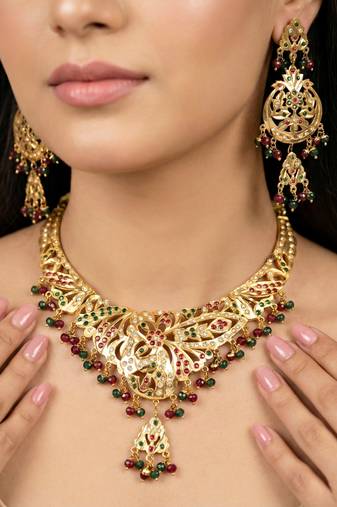 Gold plated navratan bridal jewellery set