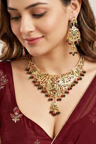 Gold plated navratan bridal jewellery set