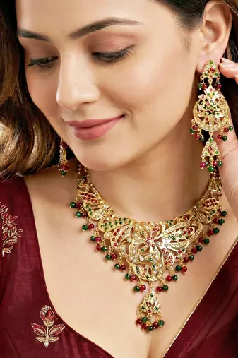 Gold plated navratan bridal jewellery set