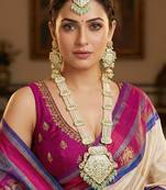 Traditional mint kundan & pearl long necklace set for women