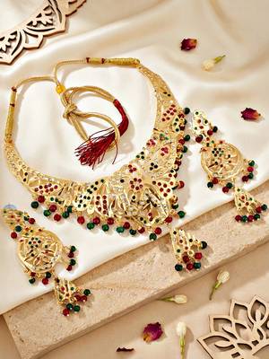Gold plated navratan bridal jewellery set 4