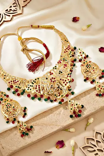 Gold plated navratan bridal jewellery set