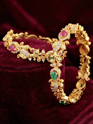 Gold laxmi floral ad bangle pink green 4