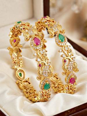 Gold laxmi floral ad bangle pink green 5