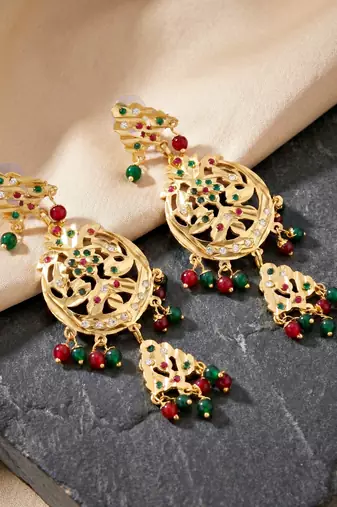 Gold plated navratan bridal jewellery set