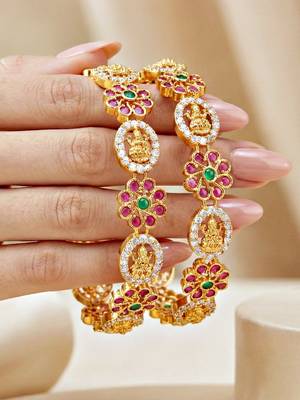 Gold peacock design bangle pink green 1