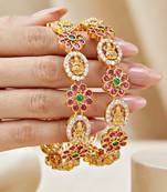 Gold peacock design bangle pink green