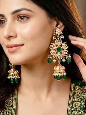 Gold plated navratan necklace set with earrings 1