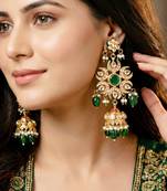 Gold plated navratan necklace set with earrings