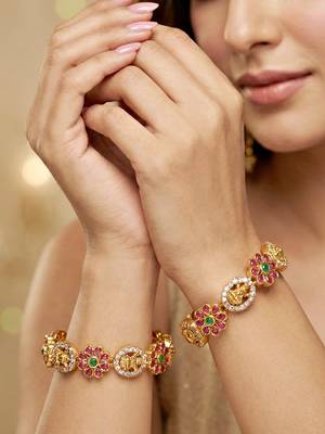 Gold peacock design bangle pink green 4