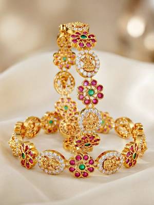 Gold peacock design bangle pink green 5