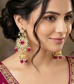 Gold plated navratan necklace set with earrings