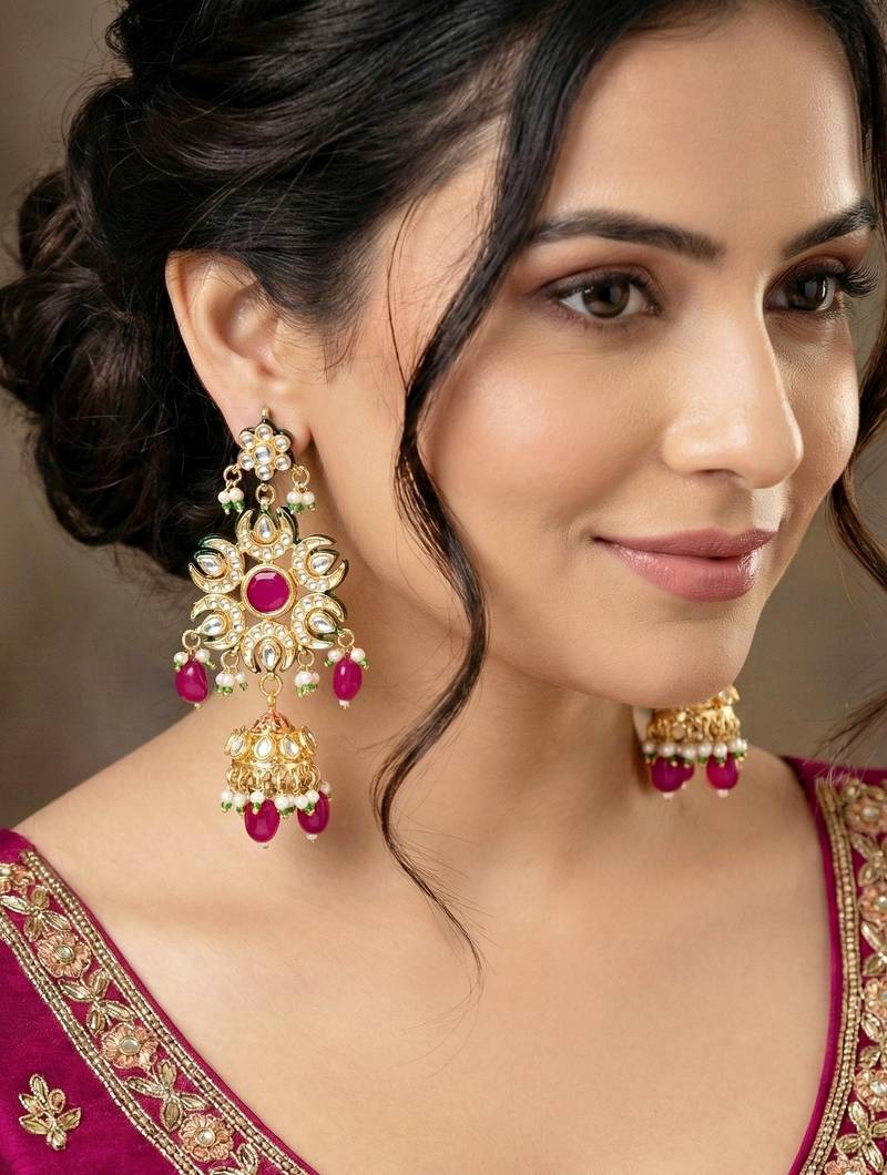 Gold plated navratan necklace set with earrings