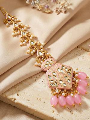 Traditional pink kundan & pearl long necklace set for women 5
