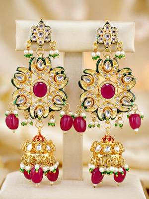 Gold plated navratan necklace set with earrings 2