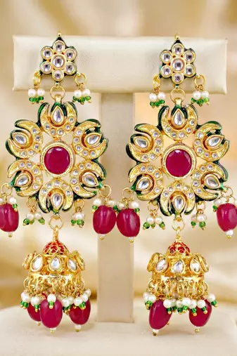 Gold plated navratan necklace set with earrings