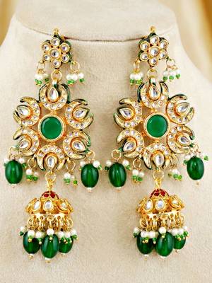 Gold plated navratan necklace set with earrings 4