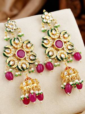 Gold plated navratan necklace set with earrings 3