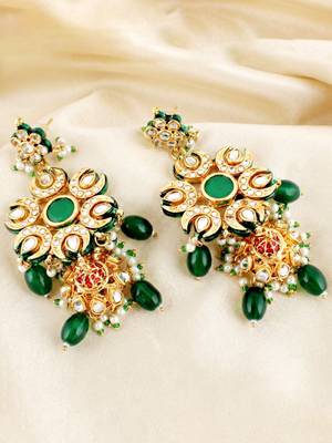 Gold plated navratan necklace set with earrings 5