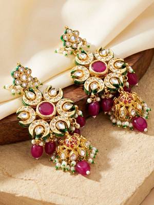 Gold plated navratan necklace set with earrings 4