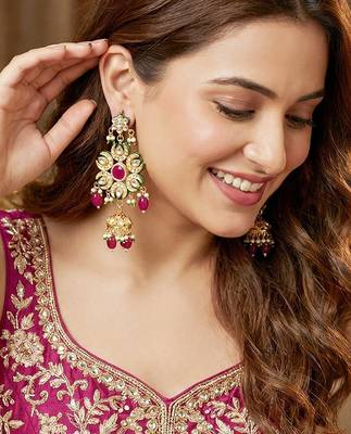 Gold plated navratan necklace set with earrings 5