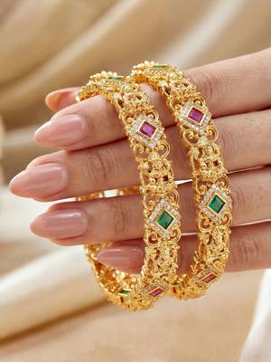 Gold laxmi temple ad bangle green stone 1