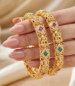 Gold laxmi temple ad bangle green stone