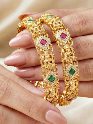 Gold laxmi temple ad bangle green stone 3