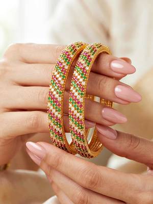 Gold temple floral ad bangle pink green 1