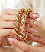 Gold temple floral ad bangle pink green