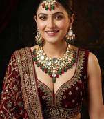 18 kt gold plated maroon green kundan bridal & semi-bridal necklace set