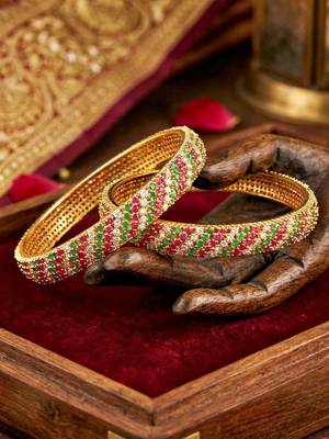 Gold temple floral ad bangle pink green 4