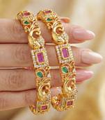 Gold laxmi temple ad bangle pink green
