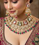 18 kt gold plated magenta green kundan bridal & semi-bridal necklace set