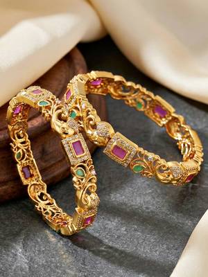 Gold laxmi temple ad bangle pink green 3