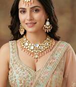 18 kt gold plated peach kundan bridal & semi-bridal necklace set