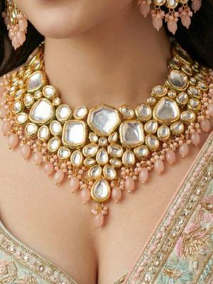 18 kt gold plated peach kundan bridal & semi-bridal necklace set 2