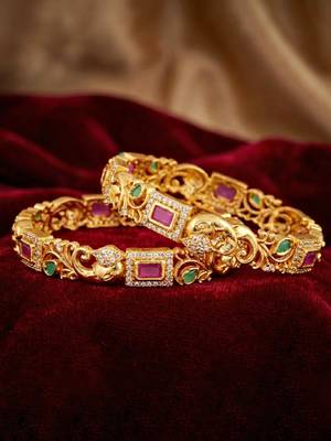 Gold laxmi temple ad bangle pink green 4