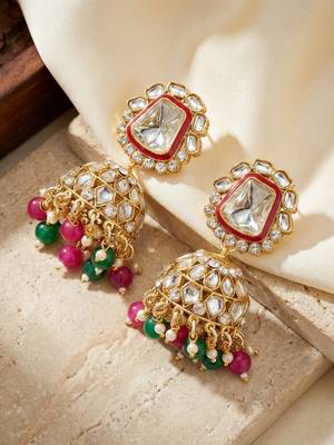 18 kt gold plated magenta green kundan bridal & semi-bridal necklace set 4