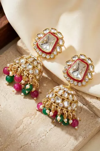 18 kt gold plated magenta green kundan bridal & semi-bridal necklace set