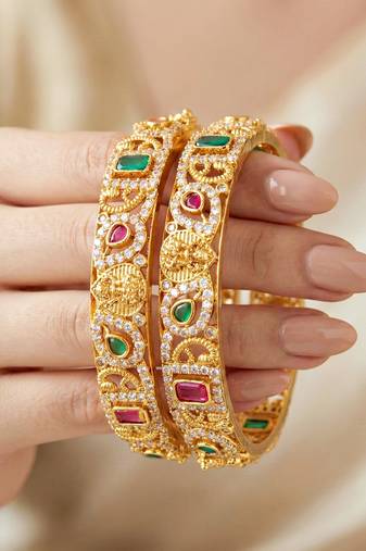 Gold floral twist ad bangle pink green