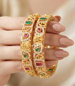 Gold floral twist ad bangle pink green