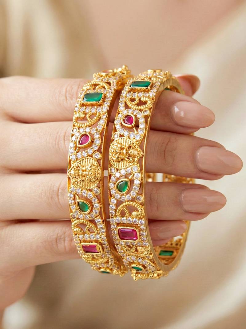 Gold floral twist ad bangle pink green