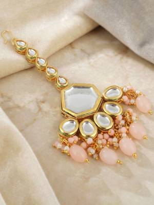 18 kt gold plated peach kundan bridal & semi-bridal necklace set 5